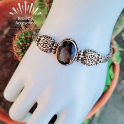 Sterling Silver 925 Bracelet And Smoky Quartz.