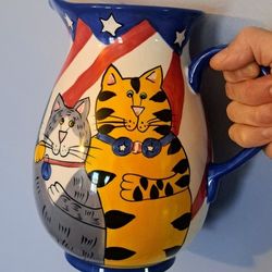 VTG CATZILLA XL PITCHER PATRIOTIC CANDACE REITER NEW OLD CATS FAMILY &FRIENDS