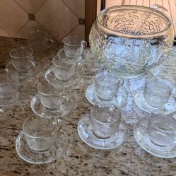 Mid Century Celebration Punch Bowl + 12 Cups & Saucers