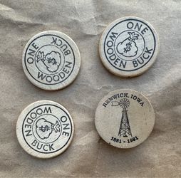 collectible centennial wooden bucks/coins, renwick, iowa, june 13-14, 1981 and 1(contact info removed) renwick fireman