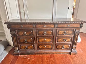 Large Wood Dresser with Ornate Carved Details