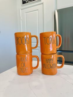 Rae Dunn Orange Halloween Mug Set