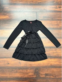 Little Girls Clothes Black Long Sleeve Tiered Dress With A Sequin Belt Size 7 Kids