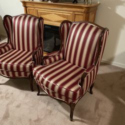 Set Of Two Vintage French Wingback Arm Chairs