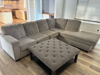 Gray Sectional w/ Chaise + Ottoman - Good Condition - $350 OBO