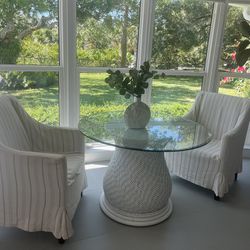 2 Slipcovered Club Chairs And Table 