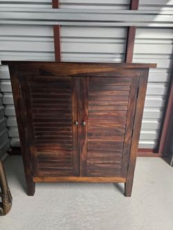 Solid Sheesham Wood Louver Cabinet / TV Stand – Excellent Condition - OBO