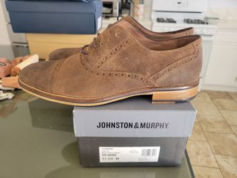 Johnston & Murphy Conard Cap Toe Brown Waxy Suede Dress Shoes Mens Size 11.5

