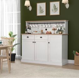White Buffet Sideboard Cabinet with Open Hutch