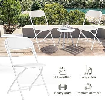 BTExpert White Plastic Folding Chair Steel Frame Event Chair 600lb Weight Capacity  Wedding Party Chair Event Chair