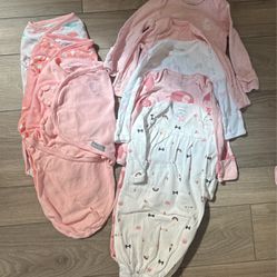 Newborn Baby Girl swaddle and Sleep Gowns 