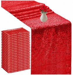 🔥 MUST GO! 20 Red Sequin Table Runners 12” x 72” – $55