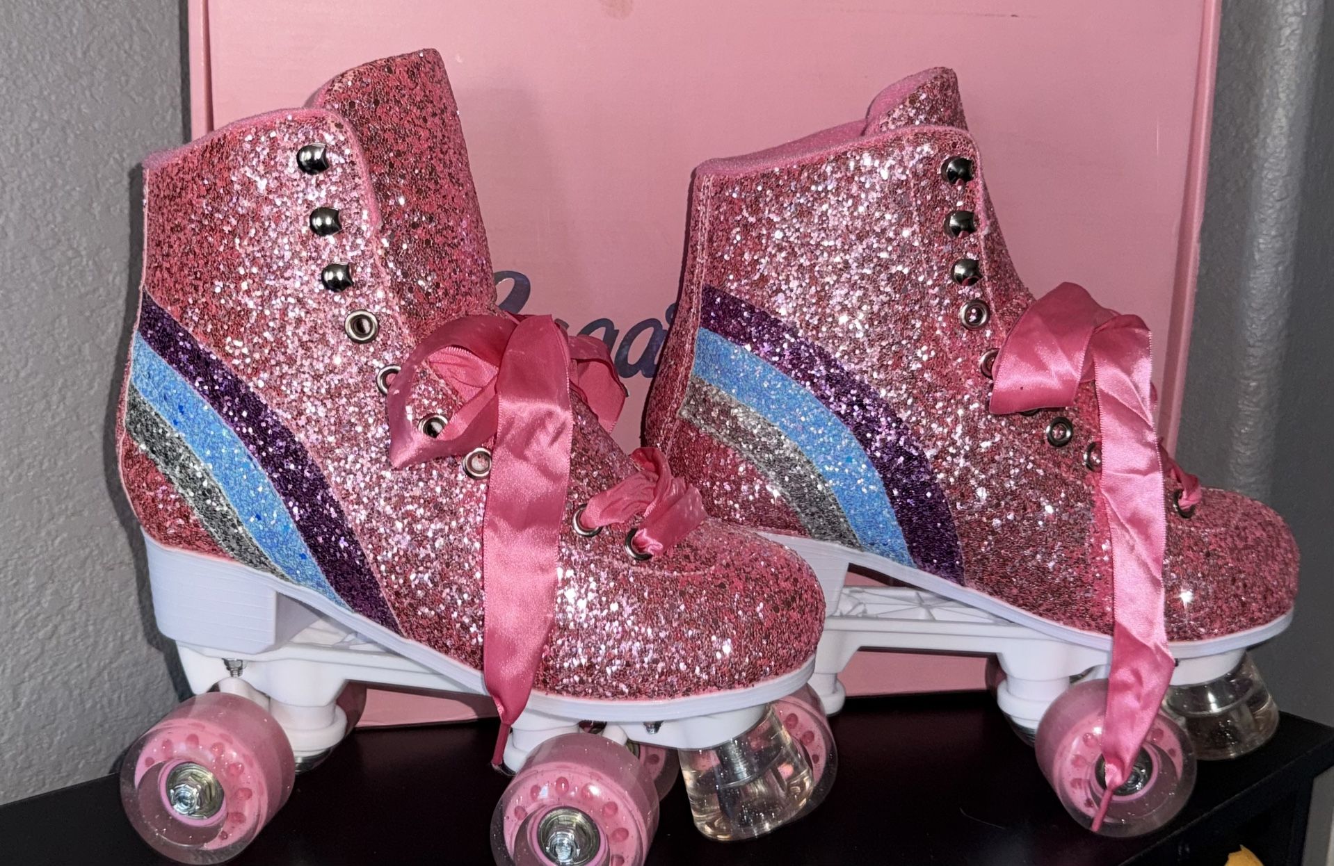 Pink Rainbow Glitter Roller Skates 9W/ 7M