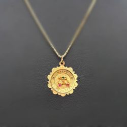 14k solid yellow gold Happy Anniversary Emerald Ruby 0.1CTW Pendant charm