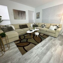 SECTIONAL 6Pcs Couch Sofa With Chaise Right Velvet BEIGE / FREE DELIVERY 