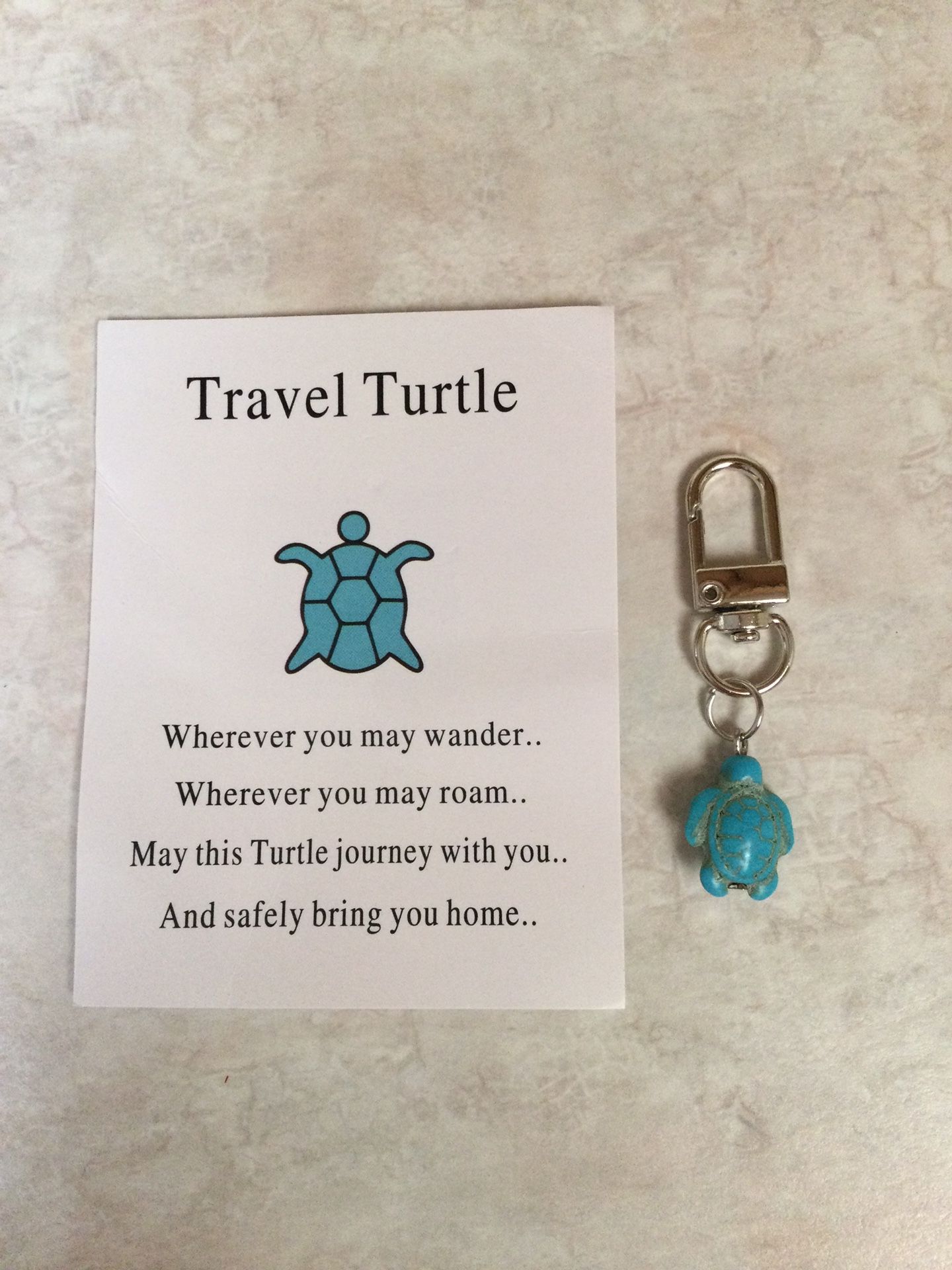 Turquoise Safe Travels Turtle Charm with Poem