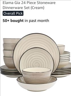 Elama Gia 24 Piece Stoneware Dinnerware Set (Cream)