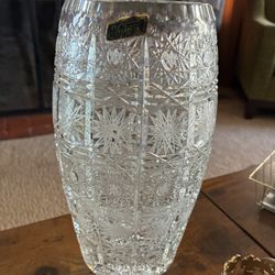 Bohemian Czech hand-cut crystal vase 