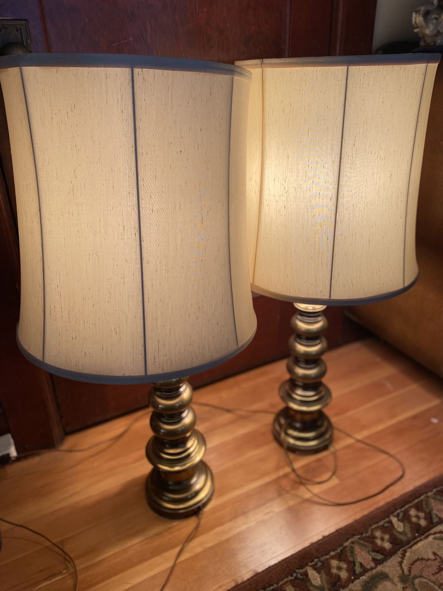 Vintage Pair Of Drum Shade Lamps