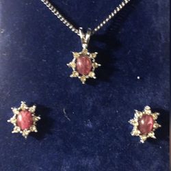 Genuine Ruby Bursts!  Necklace And Earrings 