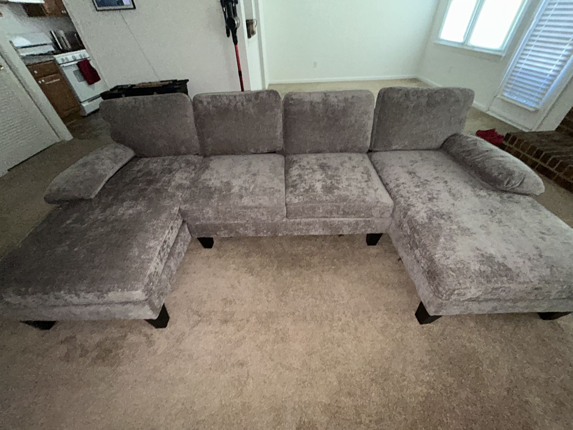 Furmax Sectional Couches for Living Room, U-Shaped Sofa Couch with Linen Fabric, 4 Seat Sofa Set with Double Chaise for Apartment (Fabric, Grey)