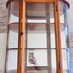 Antique Oak Mirrored Curio Cabinet W/3 Shelves