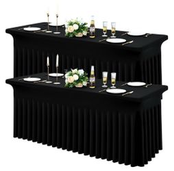 Moosfor Spandex Fitted 8FT Rectangle Tablecloth 2 Pack, Elastic Stretch Wrinkle Resistant Table Skirt, Washable Reusable Table Cover For Wedding, Banq