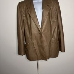 N’VE  Womens Brown V-Neck SHELL : Leather LINING 100% NYLON Long Sleeve. Sz 18 Brown leather jacket with pockets. 
