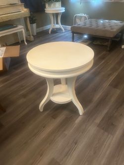 White Round Accent Side Table with Lower Shelf