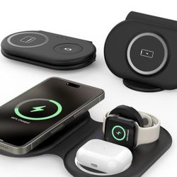 Consasy 3 in 1 Foldable Wireless Charger, Magnetic 3 in One Charger, 3 in 1 Wireless Charging Station, Travel Charger for iPhone 15/14/13/12 Series, A