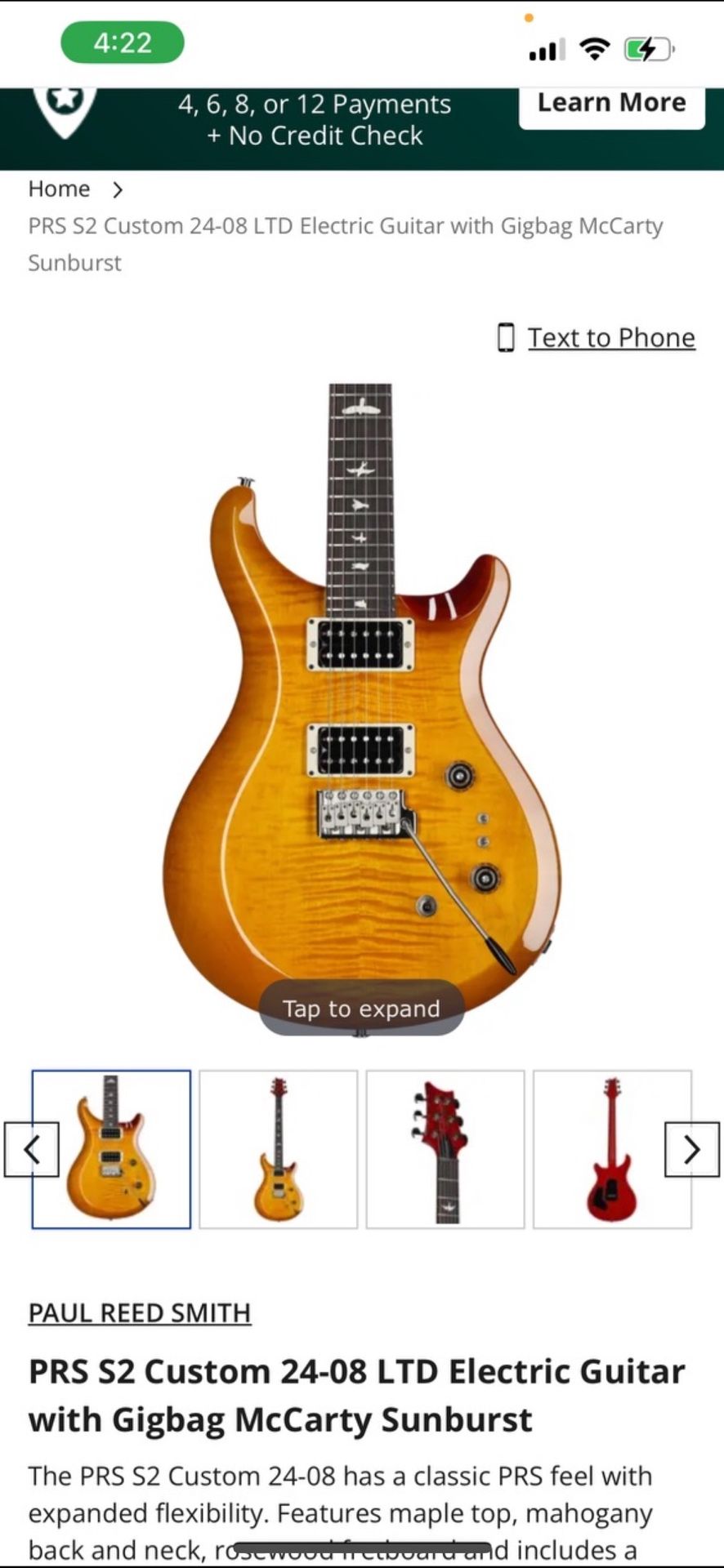 PRS S2 Custom 24-08 LTD Electric Guitar with Gigbag McCarty Sunburst