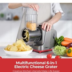 Electric Cheese Grater, Salad Maker With 6 Different Shapes of Blades, 250W Electric Slicer Shredder, Electric Salad Machine for Cheeses, Fruits, Vege