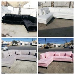 NEW 9x7ft And 7X9FT SECTIONAL CHAISE.  VELVET BLACK,  LIGHT GREY, PINK MICROFIBER FABRIC  AND  WHITE LEATHER Lounge  Sofas  2piaces 
