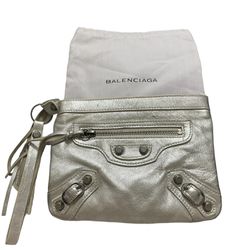 Balenciaga Paris Neo Classic Wristlet Clutch Wallet Silver Leather N 0162 C