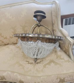 Beautiful vintage brass and crystal chandelier