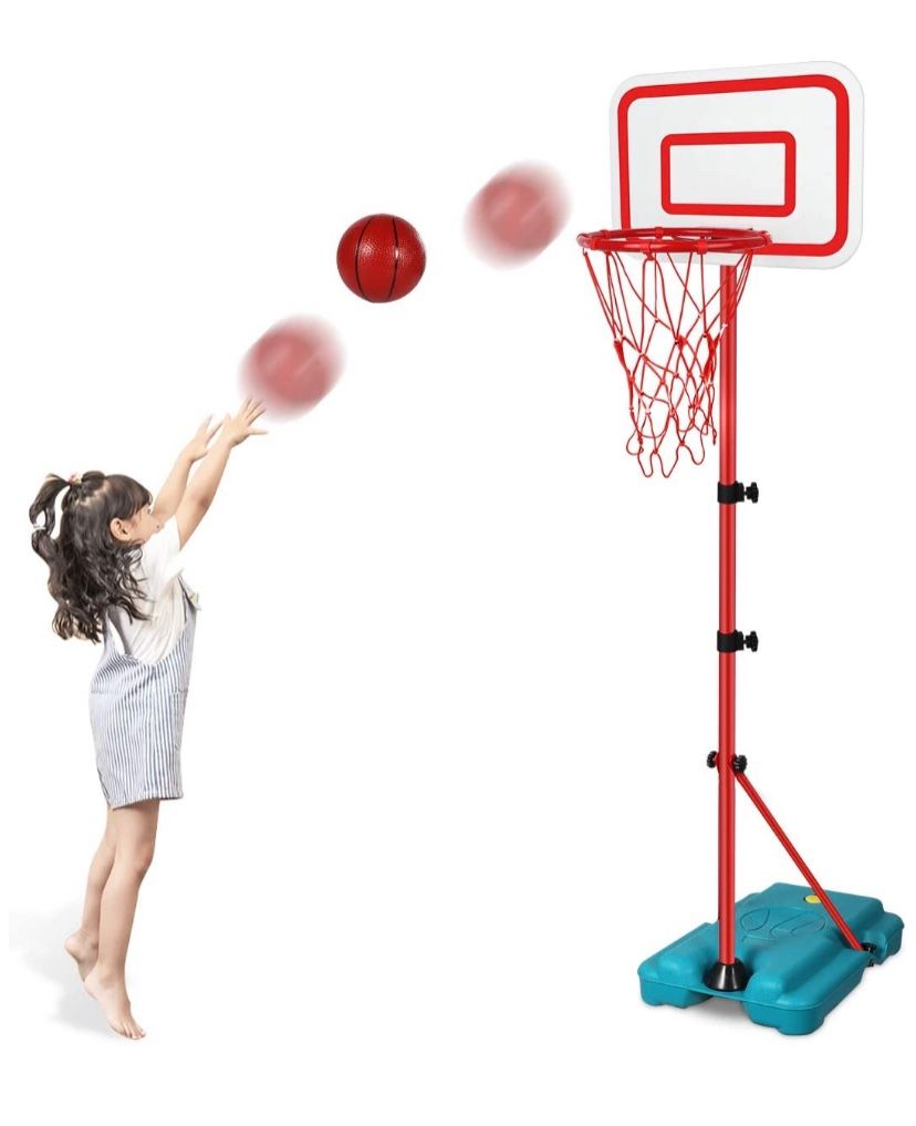 Kids Basketball Hoop Stand Adjustable Height 2.9 ft -6.2 ft Indoor Basketball Hoop Outdoor Toys Outside Backyard Games Mini Hoop Basketball Goal Gifts
