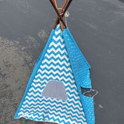 Bacati Mix N Match Ikat Chevron/Dots, Aqua/Grey Teepee Tent for Kids/Toddlers, 100% Cotton Breathable Percale Fabric Cover