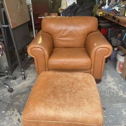Leather Arm Chair W/ottoman