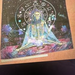 New Skull Fabric Tapestry Room Decor Boho Skeleton Crystal Trippy Hippy