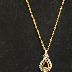 10k Gold And Sterling Diamond Necklace 