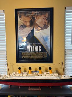 LEGO Titanic 10(contact info removed) Piece Display Set with Framed Titanic Poster As-Is