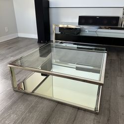 Modern Glass Coffee Table – Chrome / Mirror Finish