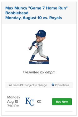 8/10 Dodger Tix Max Muncy Bobblehead Giveaway