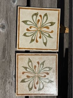2 Vintage 1970s ceramic tiles 8”x8”