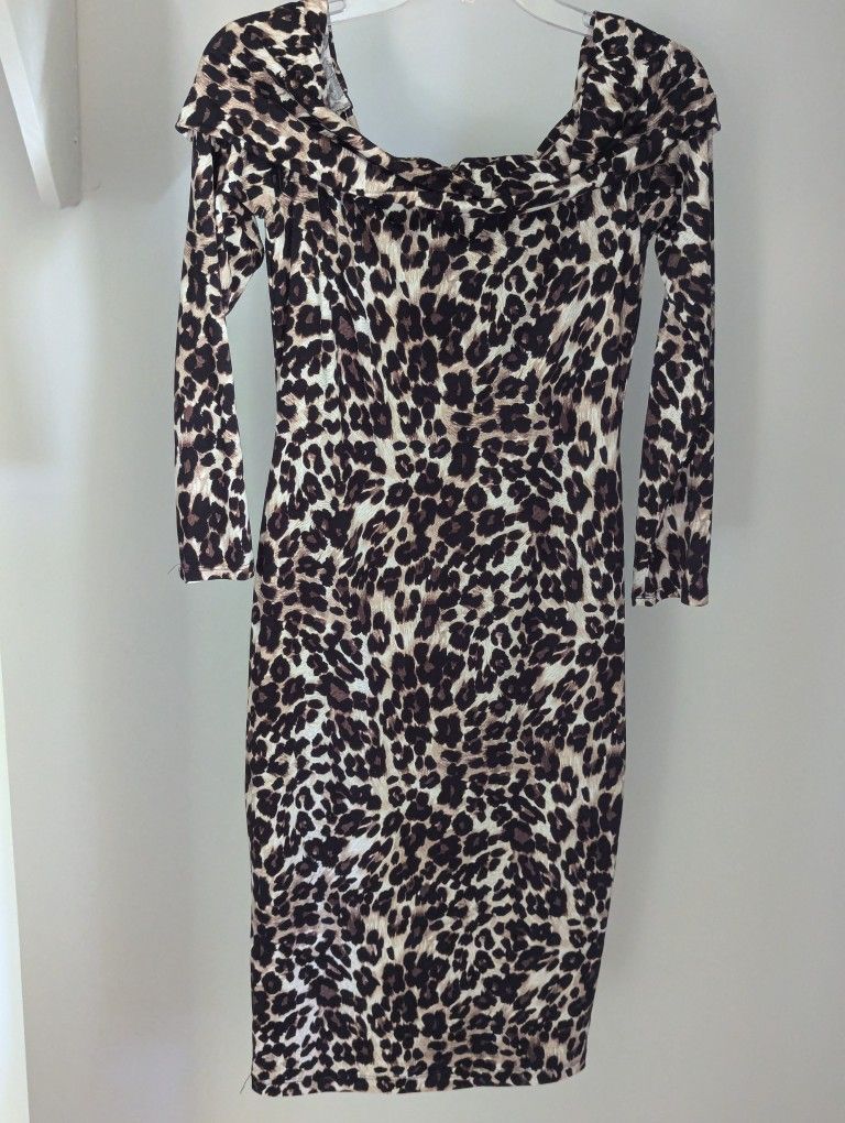 Women's Premier Amour brand Leopard 3/4 Sleeve Knee Length Dress size 6