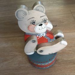 vintage hand crafted wood teddy bear music box
