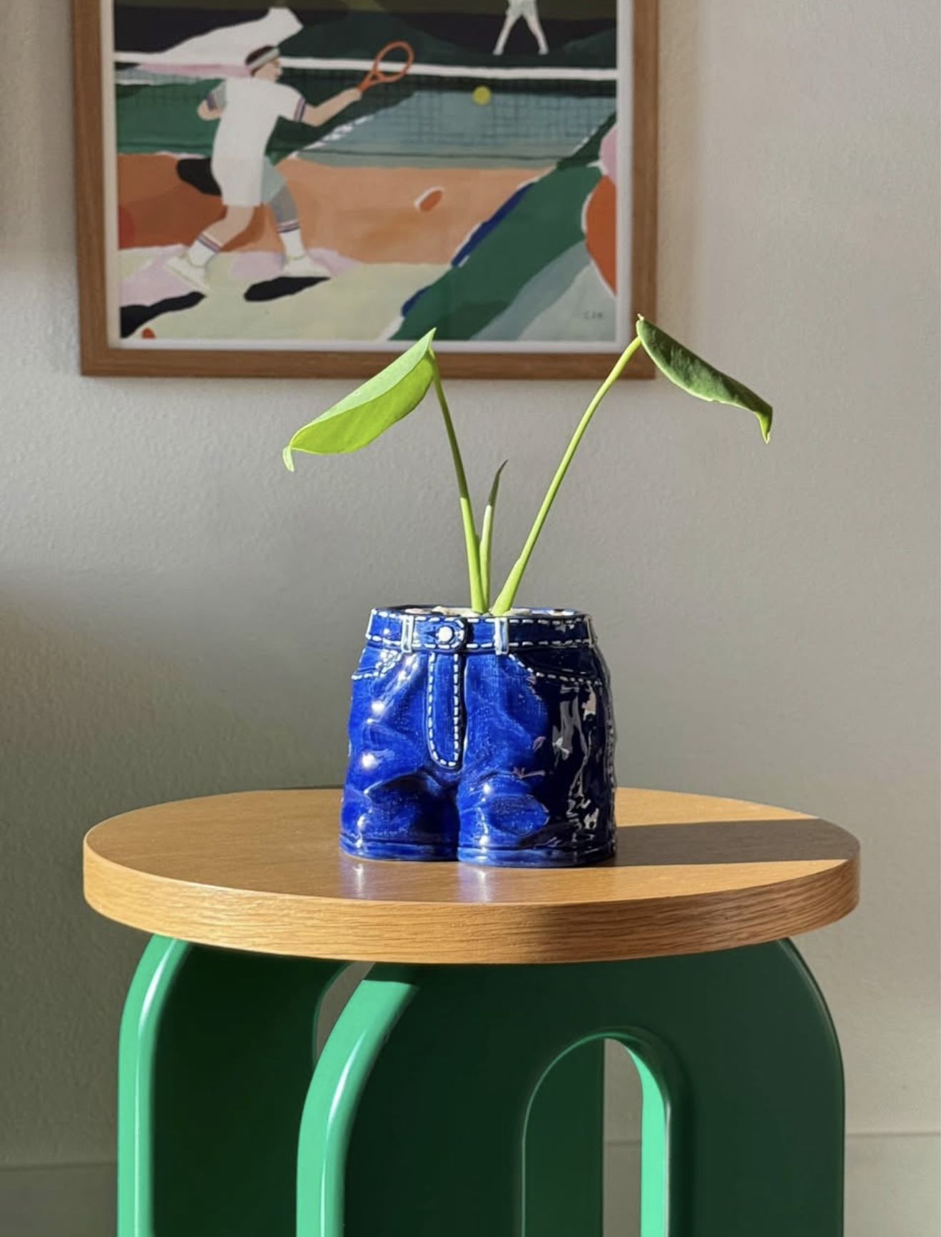 Ceramic Denim Jeans Planter + Baby Monstera Deliciosa