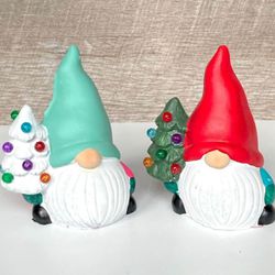 Cement Christmas Tree Gnome Collectible Decoration Set of 2