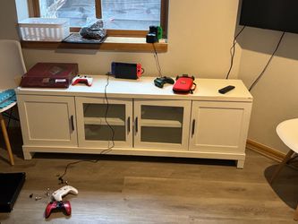 White TV Stand with Glass Door Cabinet