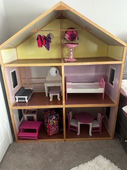 Large American Girl-Sized Wooden Dollhouse + Furniture